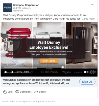 LinkedIn sponsored content, video ad example with a video ad campaign on screen