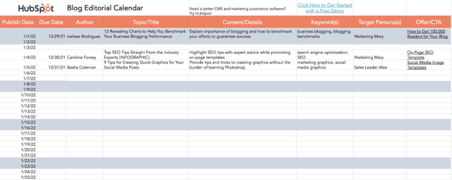 free marketing Microsoft Excel template: editorial calendar