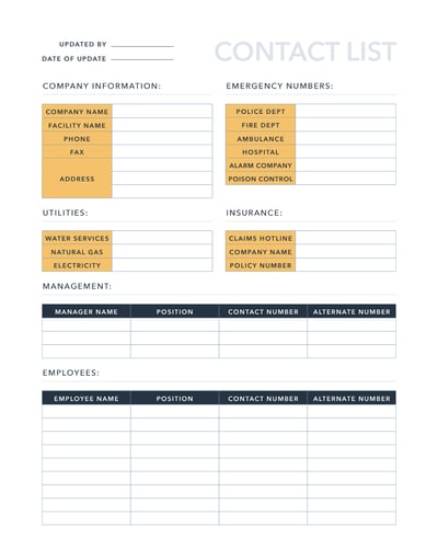 free sales Microsoft Excel template: contact list