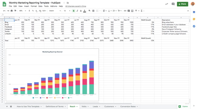 free marketing Microsoft Excel template: monthly reporting