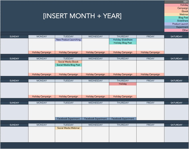 free marketing Microsoft Excel template: social media calendar