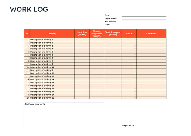 free marketing Microsoft Excel template: work log