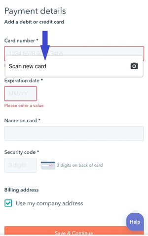 mobile form design, card scanning option