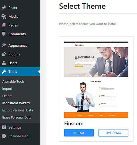 how to install monstroid themes, select theme
