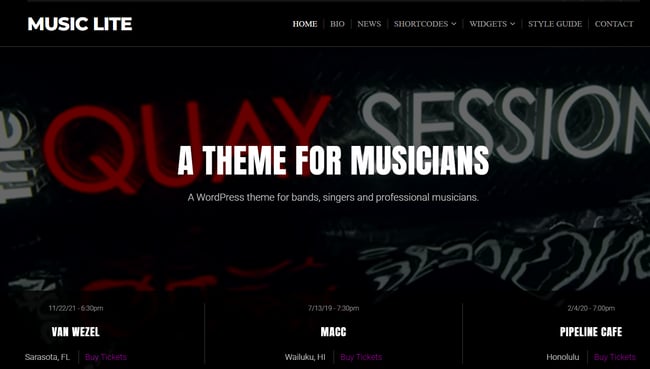 A WordPress music band theme - music lite