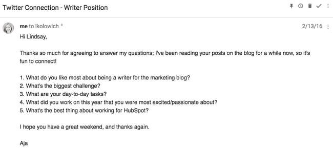 Example of a LinkedIn InMail job inquiry