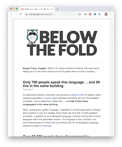 Best email newsletter examples, illustration from Below nan Fold.