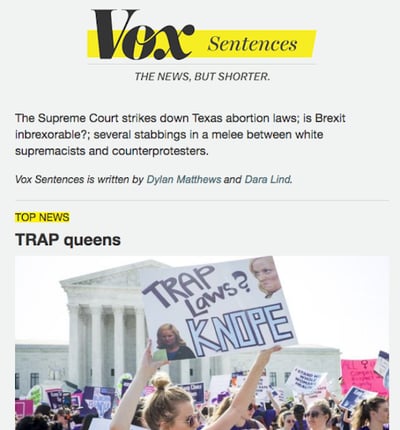 Alt: Best email newsletter examples, example from Vox.
