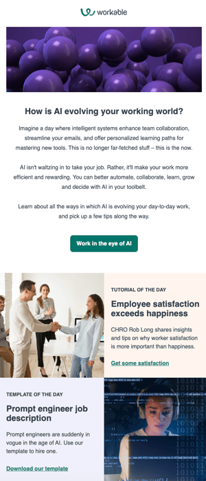 Best email newsletter examples, example from Workable.