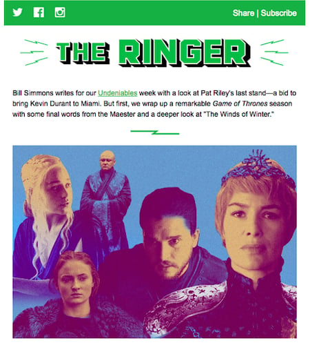  Best email newsletter examples, example from The Ringer.