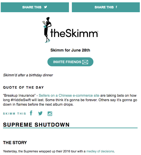 Alt: Best email newsletter examples, example from The Skimm.