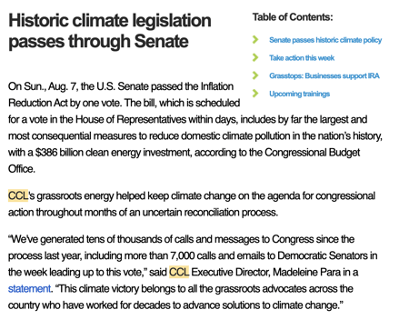 nonprofit newsletter example, Citizen’s Climate Lobby