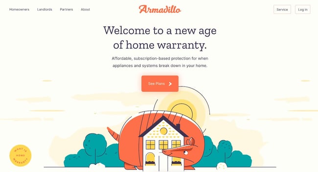 homepage of the orange website armadillo