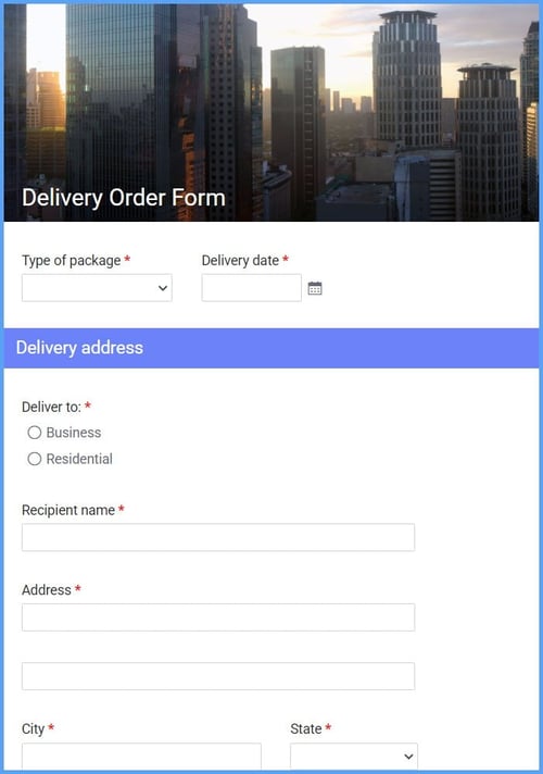 order form example: delivery
