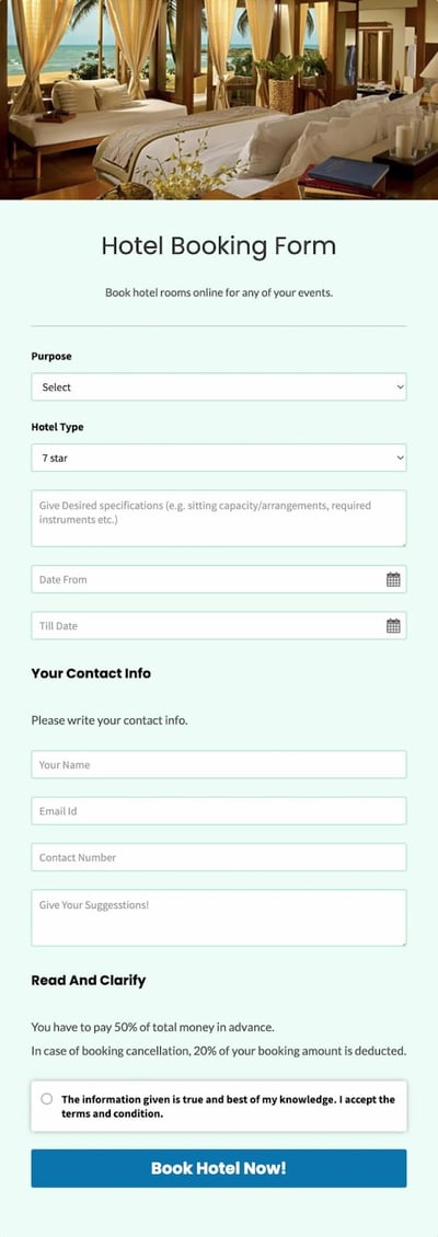 order form example: hotel booking
