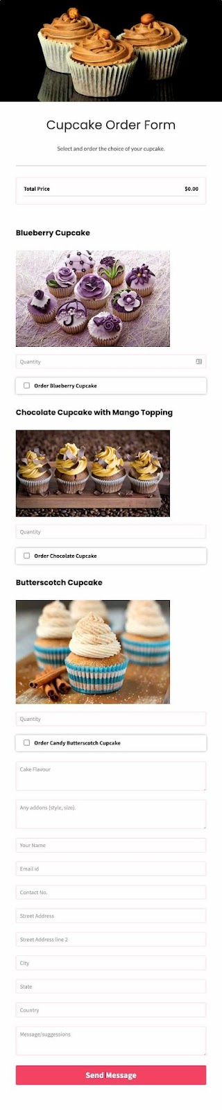 order form example: cupcakes
