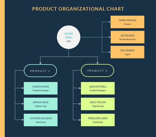 organizational structure examples product.png?width=650&height=569&name=organizational structure examples product - 9 Types of Organizational Structure Every Company Should Consider