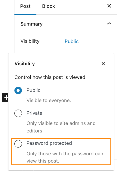 password protect wordpress: visibility options