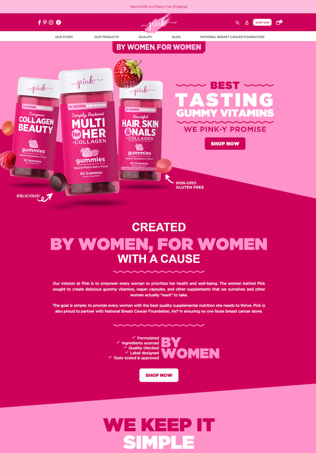 Pink Products utilizes pink practically completely on their homepage. It's dynamic and lively.