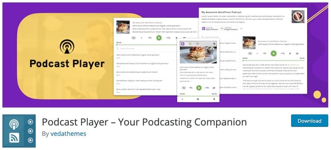 product page from the podcast wordpress plugin podcast player