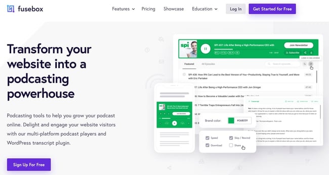 product page from the podcast wordpress plugin fusebox