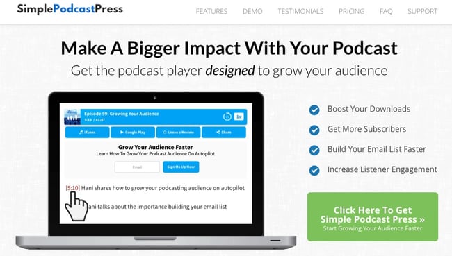 product page from the podcast wordpress plugin simple podcast press