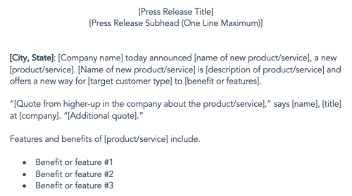 press release templates: new product