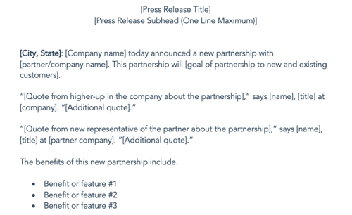 press release templates: partnerships