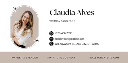 professional email signature example, Claudia Alves, Virtual Assistant