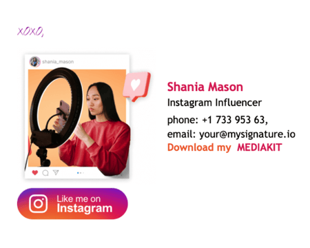 Instagram influencer email signature example, Shania Mason, Instagram Influencer
