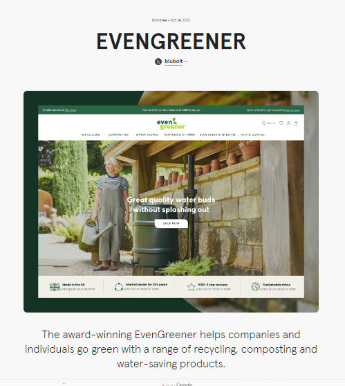 Evergreener react website example