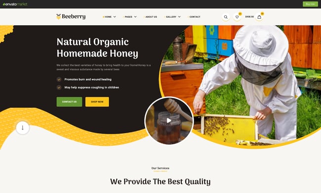 BeeBerry là một mẫu Trang web đáp ứng dành cho doanh nghiệp liên quan đến mật ong hoặc mật ong của bạn