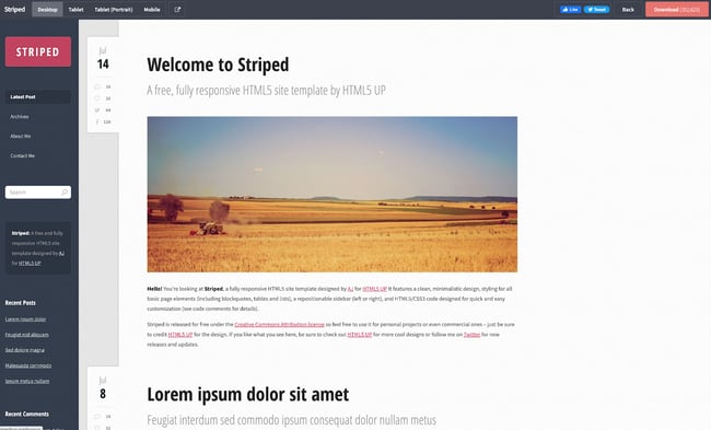 striped is the perfect responsive Website template for your next blog