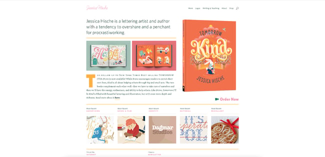 Jessica Hisches’s website pairs retro-inspired design with a cool color palette and unique illustrations