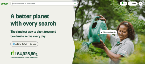 Top search engines, Ecosia homepage.Top 11 Search Engines