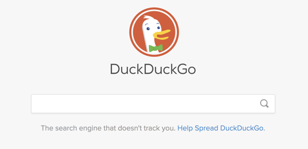 top search engines: DuckDuckGo home page