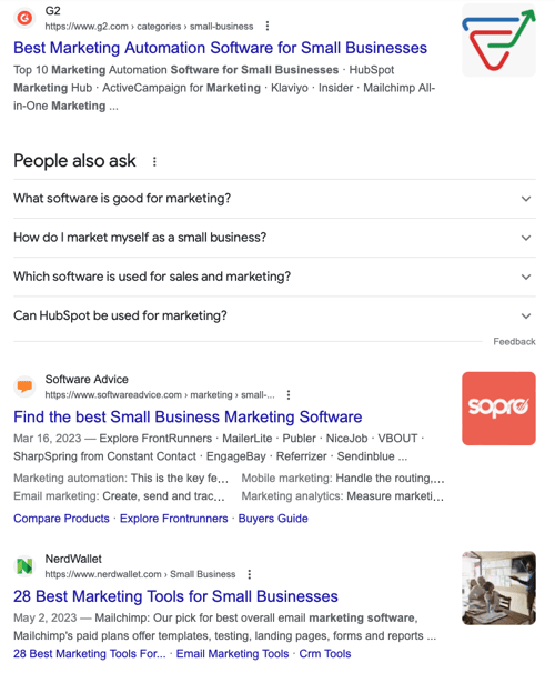 seo strategy: marketing software for small business SERPs
