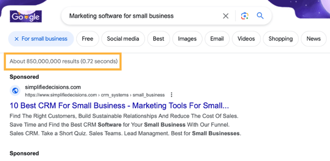 seo strategy: number of results