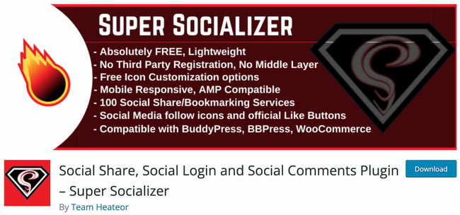 download page for the social media widget super socializer