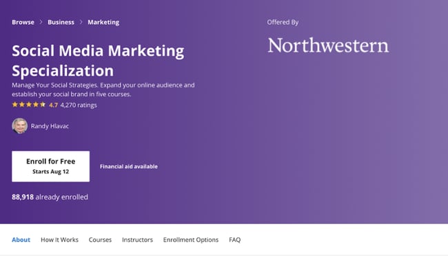social media marketing course: northwestern