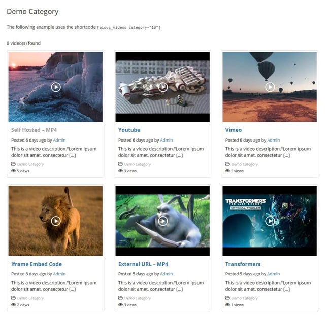 demo of the wordpress video plugin all-in-one video gallery