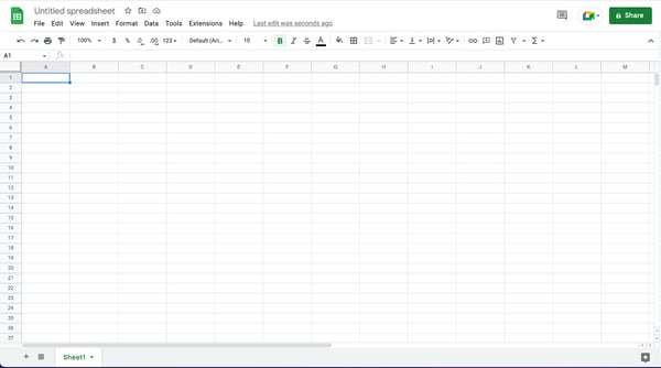 How to use vlookup in Google Sheets, step 1: open Google sheet