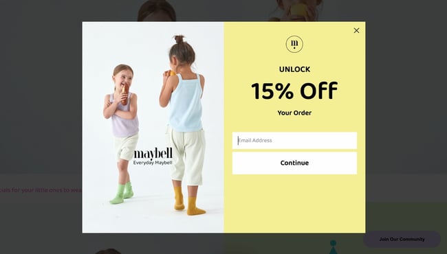website pop up examples: maybell studio