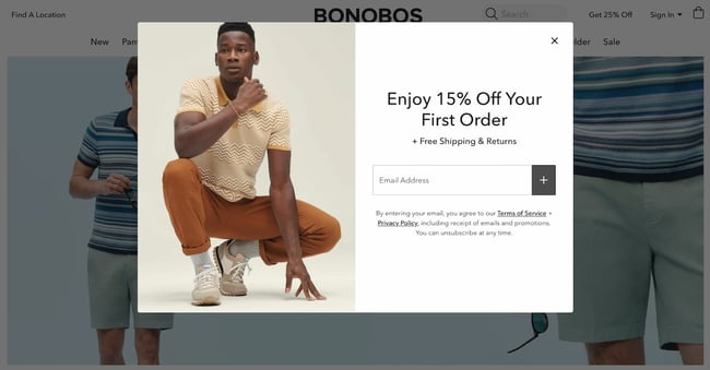 website pop up examples: bnobos