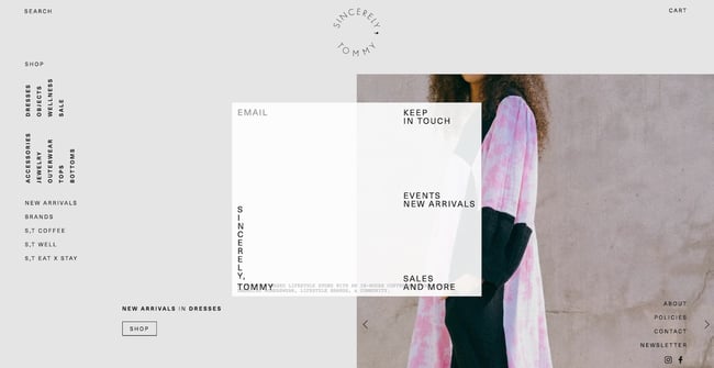 website pop up examples: sincerely tommy