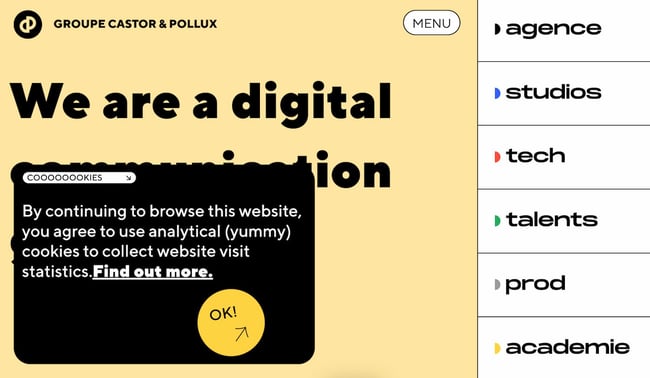 website pop up examples: castor and pollux