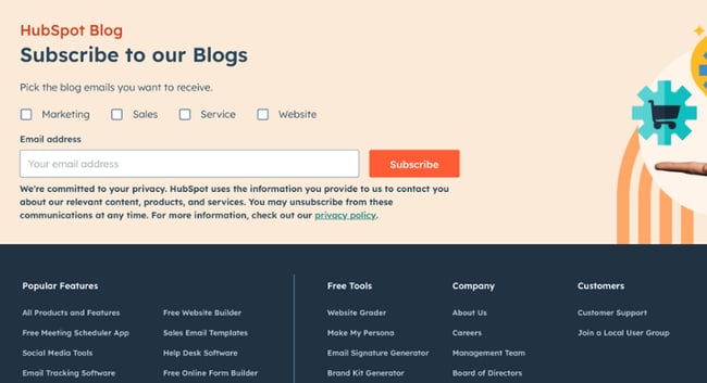 types of website footers: cta footer