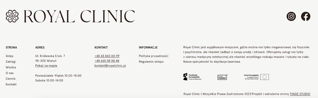 website footer examples: royal clinic