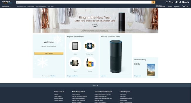 Websites over the past decades, Amazon homepage in 2017