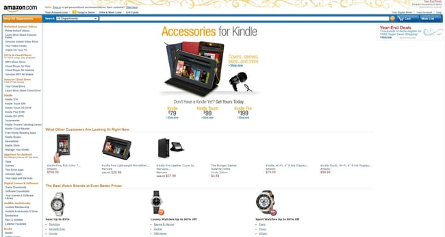 Websites over the past decades, Amazon homepage in 2012